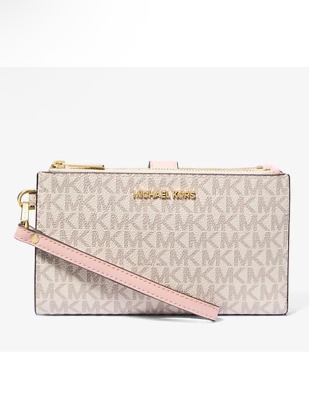 Michael Kors Double Zipper Wristlet Clutch Light Pink Strap